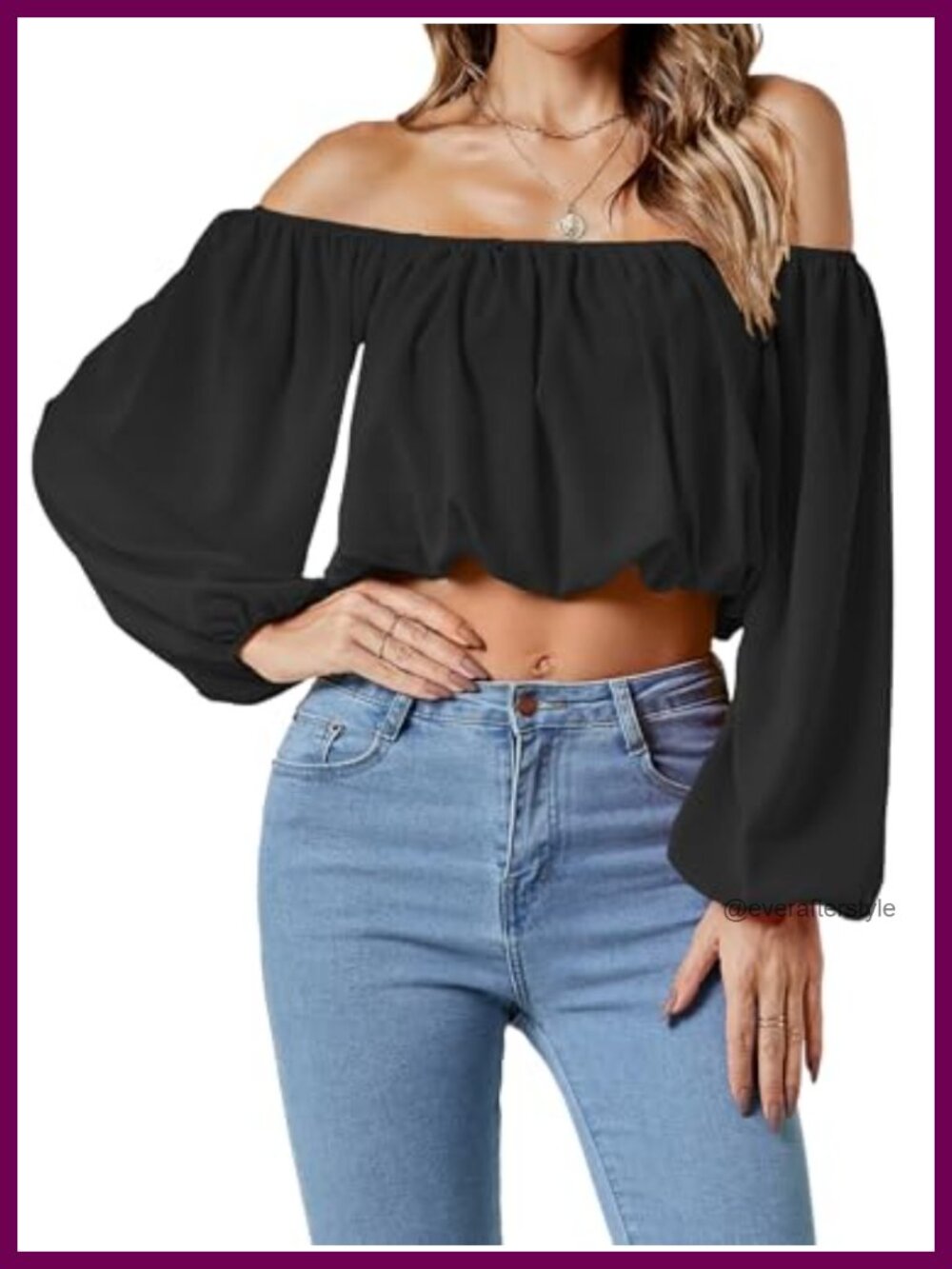 Off Shoulder Crop Top Ruched Lantern Long Sleeve Blouse